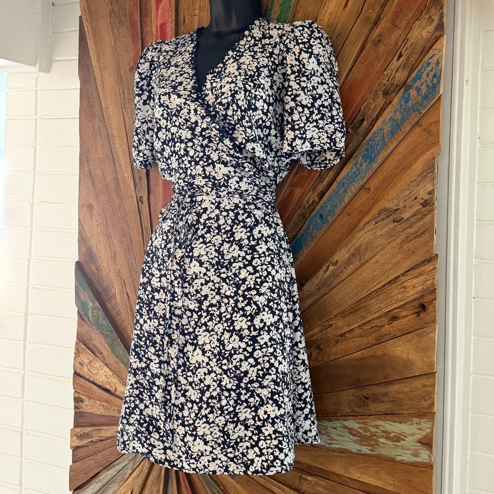 & Other Stories floral wrap scallops mini dress Sz 36 US Sz 4
